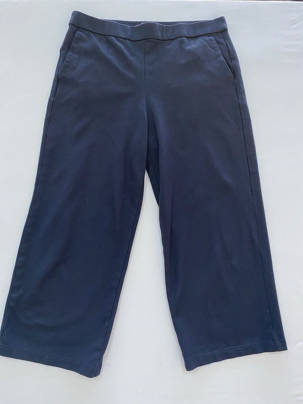 Gloria Vanderbilt Women's Large Wide Leg Crop Pants Navy Blue Stretch Pull-On L